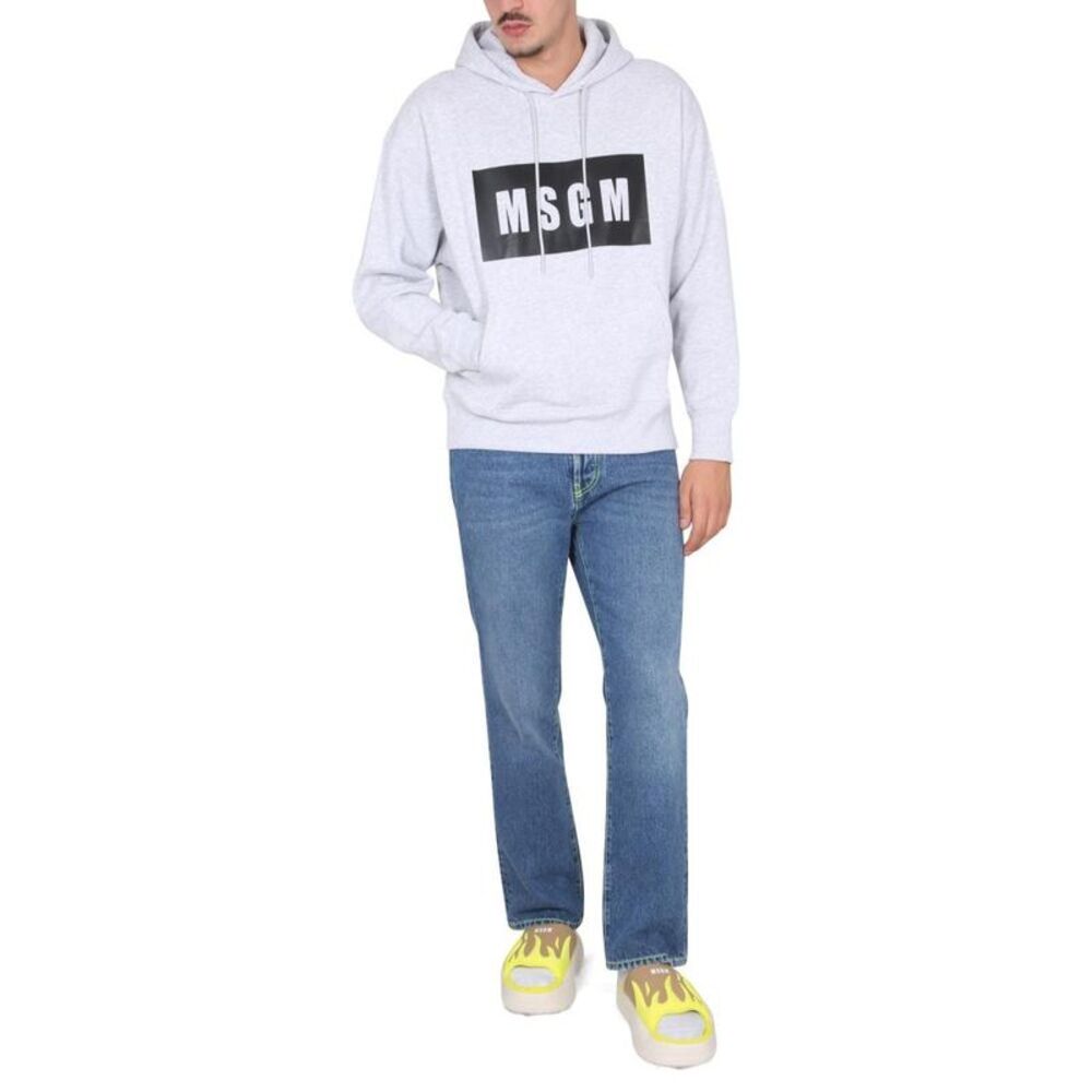 MSGM Logo Print Cotton Hoodie Men GREY Sweaters & Cardigans